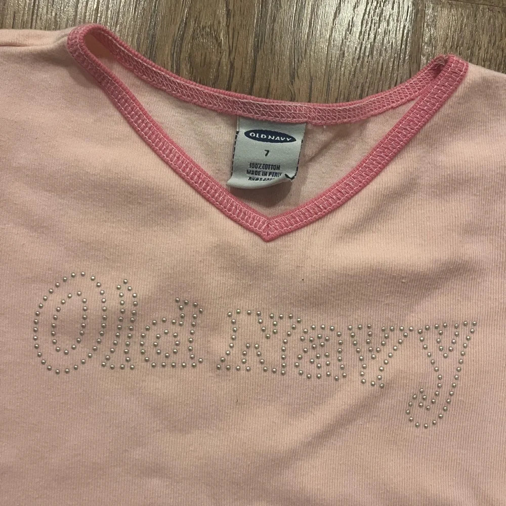 Y2K Vintage Pink Old Navy Studded Logo Tee Size 7 EUC